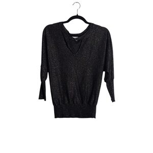 MILLY Elegant Black Metallic Lurex Keyhole Cut Out Pullover Sweater Size Small P